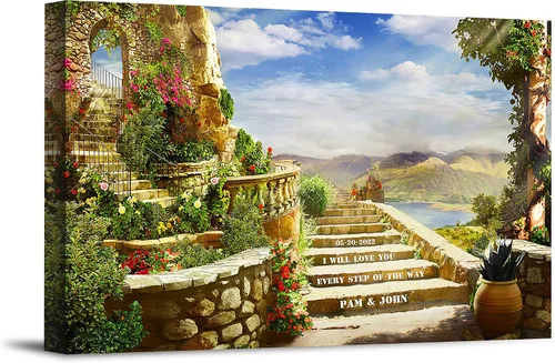 Miniatura 16 de Autumn Path - Lienzo personalizado o impresión fotográfica y obra de arte enmarcada con nombres de pareja, fecha especial en impresiones, gran