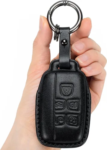Funda para llavero Land Rover/Jaguar de piel auténtica con llavero, compatible con Evoque Velar Sport Discovery Freelander2 LR4 Land Rover Sport y