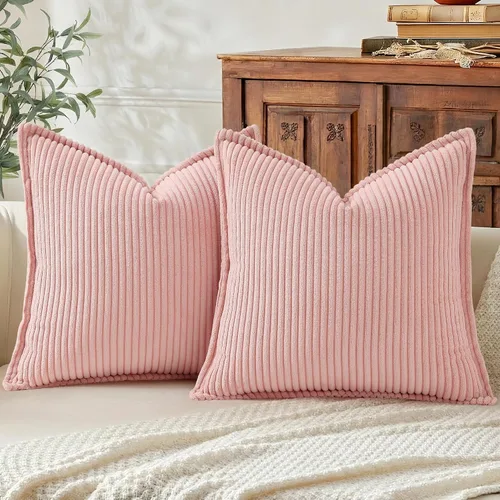 Miniatura 26 de Mecatny Juego de 2 fundas de almohada de pana de 16 x 16 pulgadas, fundas decorativas neutrales suaves de estilo bohemio para sofá y sala de estar