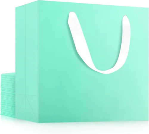 Miniatura 45 de EUSOAR Bolsas de papel de regalo de tamaño pequeño, paquete de 25 bolsas de papel negro resistentes de 8.6 x 3.9 x 7 pulgadas con asas a granel