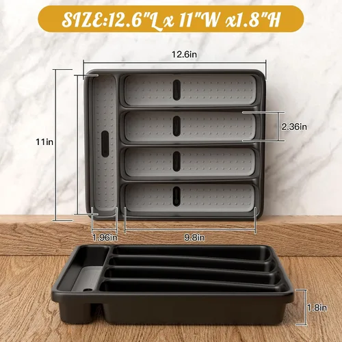 Miniatura 5 de WEBACOO. Organizador de cubiertos para cajón de cocina, organizador de cajones de utensilios antideslizante, apto para lavavajillas, organizador