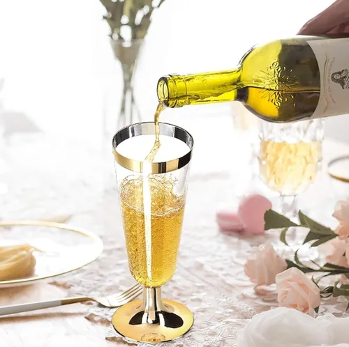 Miniatura 2 de TemBe 50 copas de champán de plástico desechables, vasos de tostado de 5 onzas para decoración, bodas, cumpleaños, fiestas de despedida de soltera