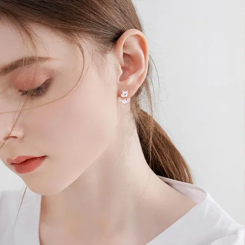 Miniatura 5 de Aretes de zorro para niñas de plata de ley 925, aretes de animales para niñas, joyería de zorro, regalos de zorro, aretes de animal, Plata de ley