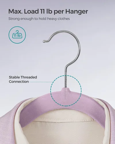 Miniatura 22 de SONGMICS - Perchas de terciopelo 50 unidades, perchas antideslizantes con muescas para hombros, barra para pantalones, gancho giratorio de 360°
