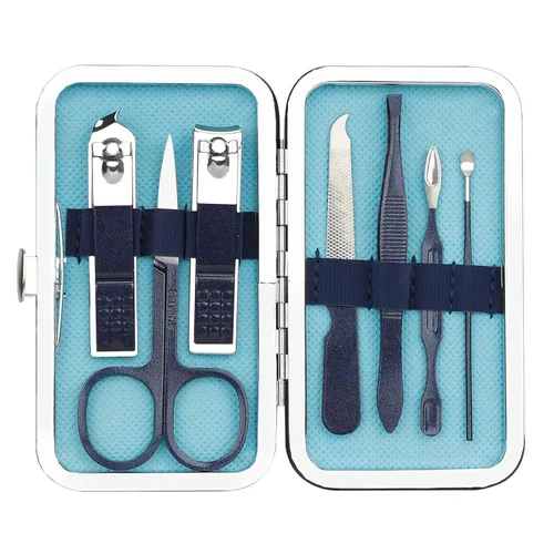Miniatura 9 de Juego de manicura 7 en 1 de acero inoxidable para uñas, regalos para hombres, adolescentes, herramientas de pedicura con estuche para limpiar