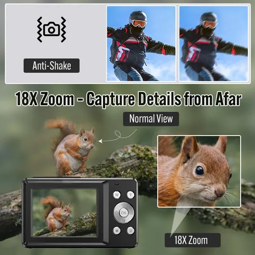 Miniatura 4 de Cámara digital 4K de 48MP para adolescentes con enfoque automático y pantalla dual para selfies – Zoom 18X, luz de relleno incorporada, cámara