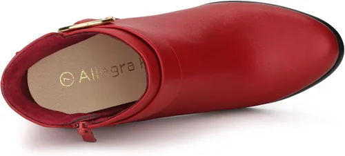 Miniatura 5 de Allegra K Botines de tacón grueso con hebilla circular y punta redonda para mujer
