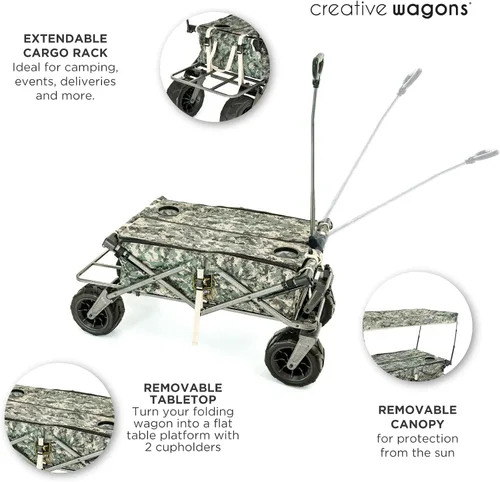 Miniatura 7 de Cochecito creativo para exteriores, carrito de playa XXL Deluxe con toldo, carrito plegable plegable y portátil, soporta hasta 200 libras de Ejército