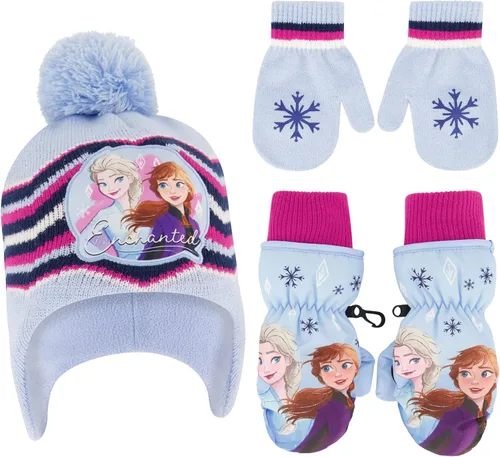 Disney girls Winter Hat With Knit Mittens Set and Insulated Ski Ages 2-4 Or Frozen Knit Gloves and Glove Set Age 4-7
