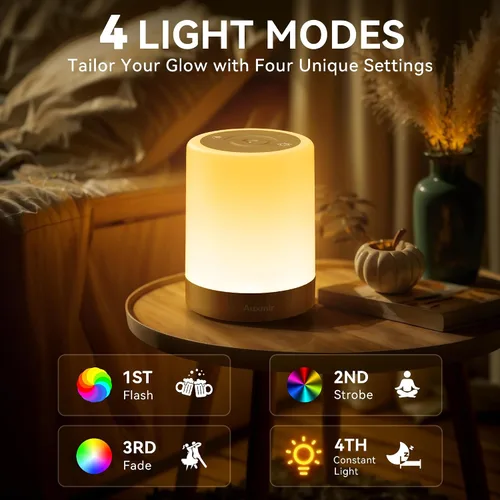 Miniatura 4 de Auxmir Luz nocturna para niños y bebés, lámpara táctil regulable para guardería, 11 colores RGB, 5 brillo, lámpara de mesa recargable portátil