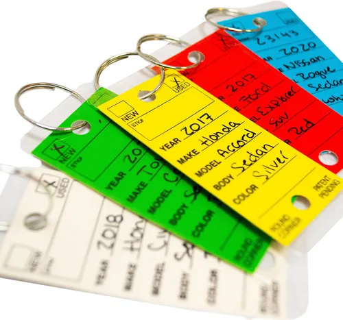 EZ Line - Etiquetas autolaminables para llave de automóvil, 250 unidades, impermeables, para concesionarios de automóviles, multicolor, 1.25 x 3