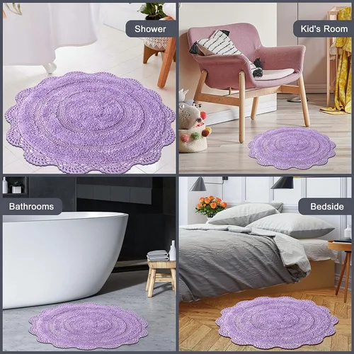 Miniatura 7 de Chardin home Alfombra de baño de ganchillo lavanda, 100% algodón redondo con borde de ganchillo artesanal hecho a mano, 24 pulgadas de diámetro