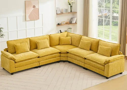 Miniatura 57 de Juego de sofá seccional modular de gran tamaño, sofá de nube convertible de asiento profundo, sofá esquinero grande en forma de L con cojines Beige