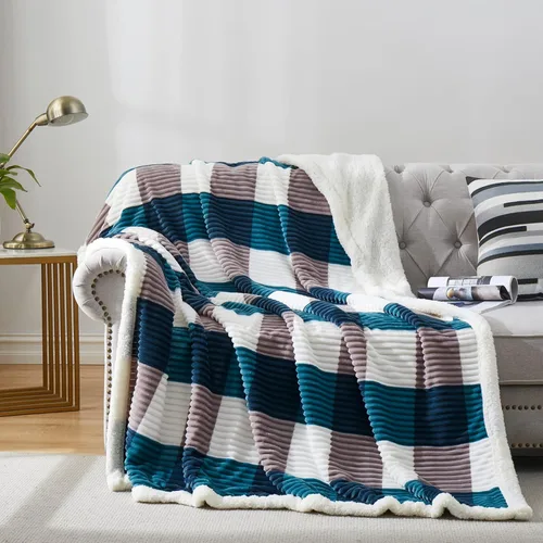 Miniatura 8 de PU MEI - Cobija de vellón sherpa de 50 x 60 pulgadas, suave, acogedora, gruesa y cálida para sofá o cama Gris y azul