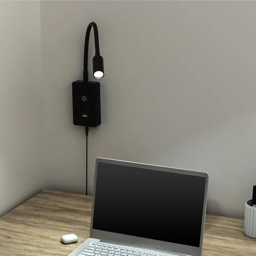Miniatura 4 de Lámpara LED de pared regulable al tacto, lámpara de lectura LED flexible negra para dormitorio, 4 niveles de brillo (100% - 70% - 35% - 15%), Negro
