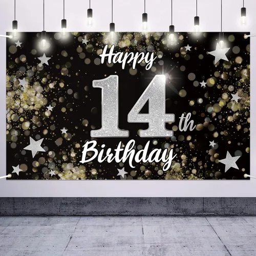 Miniatura 30 de Decoración de feliz cumpleaños 37, cartel grande de fondo de cumpleaños de 37 años con estrella de ensueño negro y plateado – Decoración de fiesta