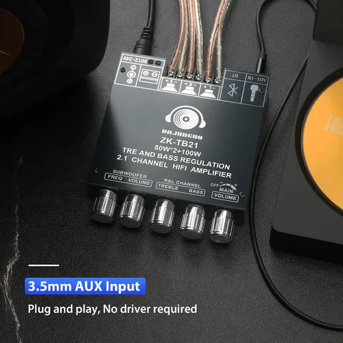 Miniatura 4 de ZK-TB21 50W+50W+100W 2.1 Canal Placa de Amplificador para Vehículos con Control de Agudos y Bajos, Chip Dual TPA3116, DC 12-24V, Entradas Bluetooth