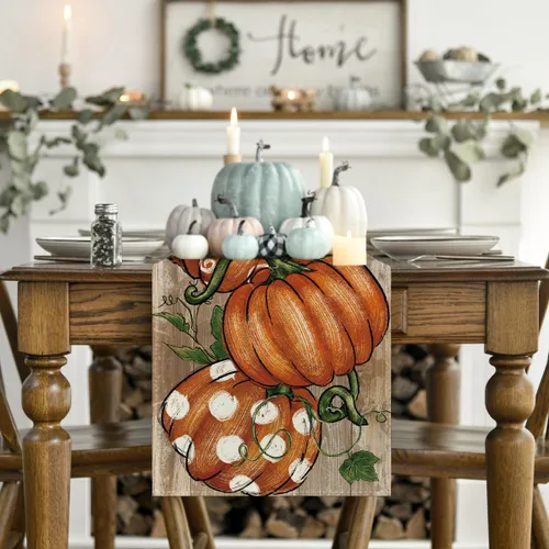 Miniatura 2 de Artoid Mode Camino de mesa de otoño de madera de vid de 210 GSM, diseño de lunares, decoración de mesa de comedor de cocina de otoño para decoración