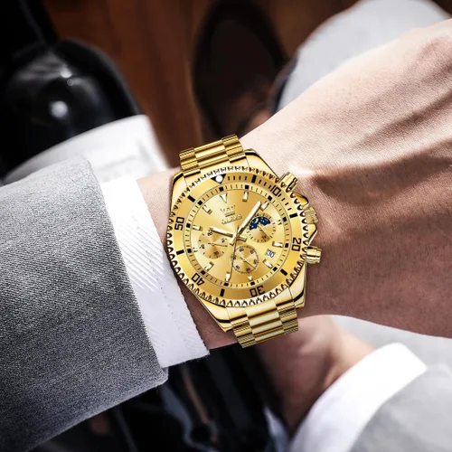 Miniatura 4 de OLEVS Relojes impermeables para hombre, de acero inoxidable, con cronógrafo, de lujo, color blanco, luminoso, de gran cara, analógico, de cuarzo