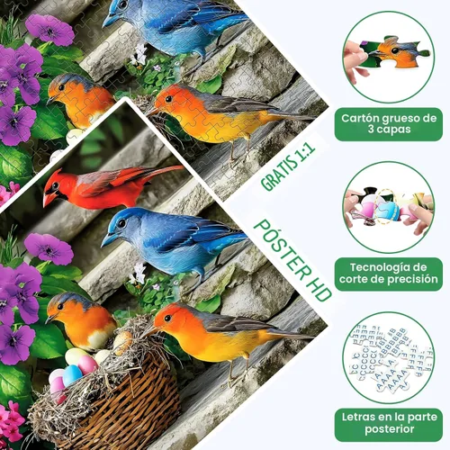 Miniatura 4 de Rompecabezas de 300 piezas para adultos, rompecabezas de pájaros coloridos, rompecabezas coloridos de colibrí, rompecabezas desafiantes para amantes
