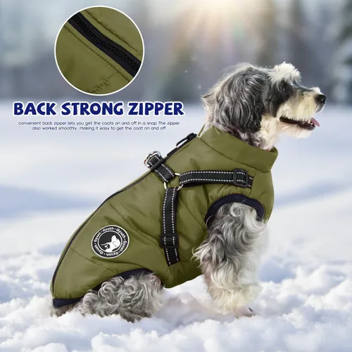 Miniatura 8 de Jinpet - Abrigo con arnés reflectante de invierno para perro, tela polar impermeable, chaqueta con cremallera, para cachorros, perros pequeños, Verde