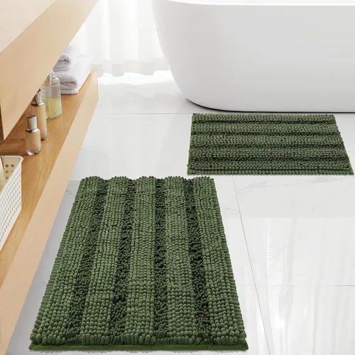 Miniatura 14 de FLOLEOPA Juego de 2 tapetes de baño de felpilla gruesa y peluda, antideslizantes, parte inferior de goma termofusible para baño, alfombras de baño