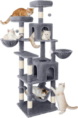 Miniatura 8 de AMHANCIBLE PT18GY - Árbol para gatos, torre para gatos de interior de 70 pulgadas de alto, árbol para gatos de varios niveles con poste rascador