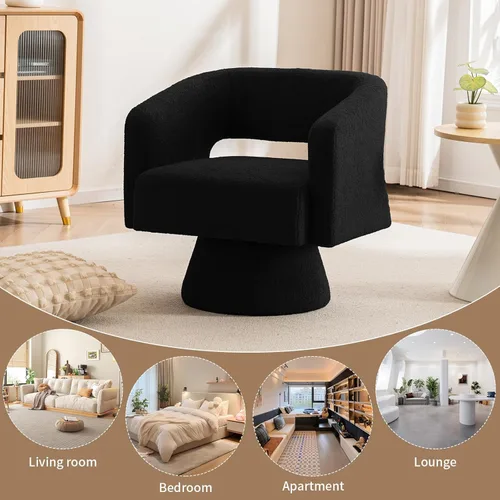 Miniatura 8 de ClinQ Silla giratoria de barril acento, juego de sillas redondas tapizadas de teddy extragrandes, silla de tocador moderna de lujo de 360°
