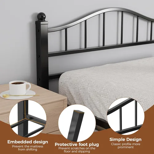 Miniatura 7 de Marco de cama de tamaño completo con cabecero, diseño libre de ruido y espacio de almacenamiento debajo de la cama, marco de cama de metal Negro