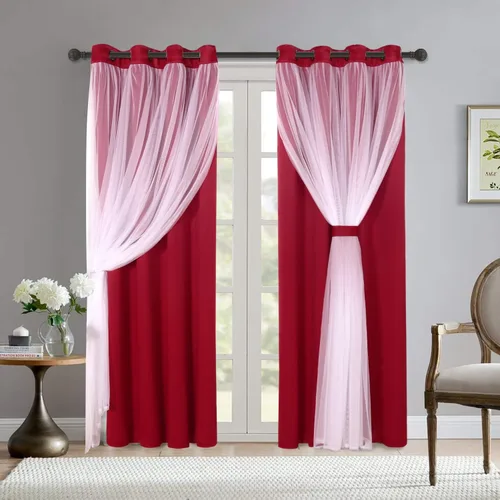 Miniatura 23 de BONZER Cortinas opacas con superposición transparente, mezcla y combina paneles de ventana de doble capa con aislamiento térmico para sala de estar
