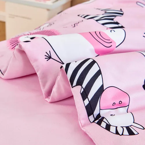 Miniatura 8 de URBONUR Juego de ropa de cama de 4 piezas para niños pequeños - Juego de edredón ultra suave con dibujos animados de animales del zoológico rosa