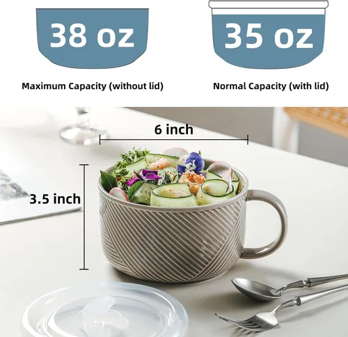 Miniatura 2 de Tazón de sopa de cerámica con asa: taza extra grande apta para microondas de 38 onzas para avena, cereales, desayuno, preparación de comidas