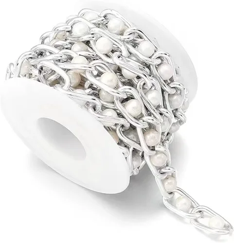 N/C Cadenas de aluminio de 15 pies de eslabones de perlas de imitación, cadena de eslabones trenzados, cadenas de cable cruzado con colgante de