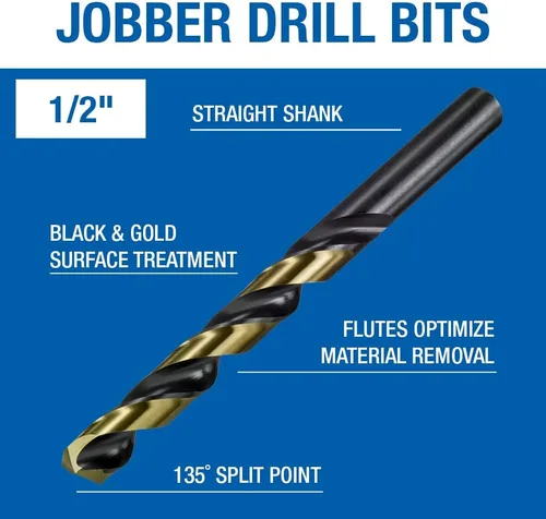 Miniatura 2 de Champion Herramienta de corte Heavy Duty BlackGold Jobber Brocas, punto de división de 135 grados: XGO-1/2 (6 piezas por paquete)-HECHO EN EE. UU