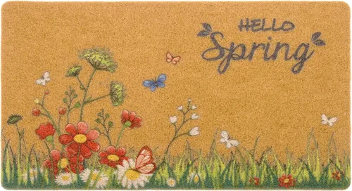 Eohak Tapete de bienvenida de primavera con parte trasera antideslizante de flores para decoración de puerta de granja, 17 x 29 pulgadas