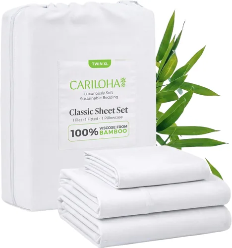 Miniatura 24 de Cariloha Set de sábanas clásico de 4 piezas Ropa de cama de playa King Material de viscosa Extra suave, refrescante para personas que