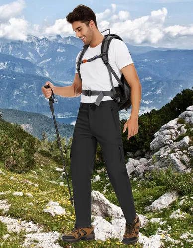 Miniatura 2 de PULI Pantalones de senderismo elásticos para hombre con 5 bolsillos, impermeables, ajustados, para golf, casual, viajes, trabajo, para hombre
