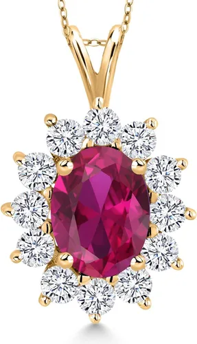 Miniatura 204 de Gem Stone King Collar con piedra natal ovalada de plata chapada en oro amarillo de 18 quilates, ovalado de 0.315 x 0.236 in, collares con colgante