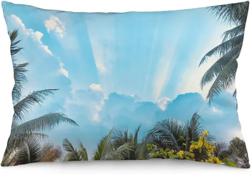 Miniatura 40 de Protector de almohada de playa con palmeras tropicales de 16 x 14 pulgadas, palmeras de playa, paisaje marino costero, decorativo, rectangular