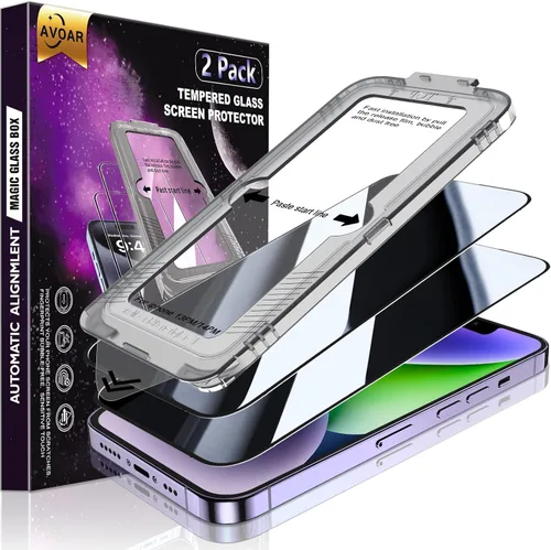 Paquete de 2 protectores de pantalla de privacidad para iPhone 13 Pro Max /14 Plus [kit de alineación automática] vidrio templado, protección de