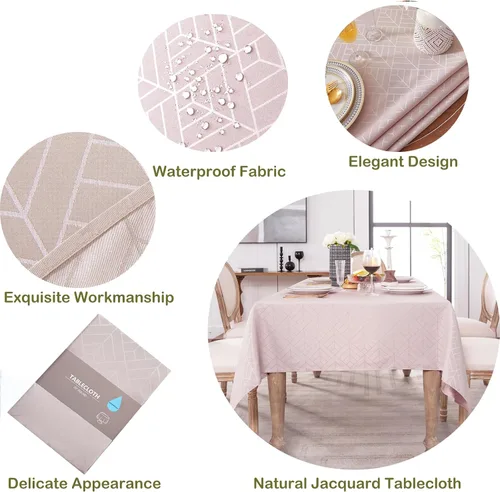 Miniatura 7 de Mantel Rectangular 60 x 84 Pulgadas Geometría Elegante Sedoso Suave Impermeable Lavable Cubierta de Mesa Oblonga para Cocina Comedor Exterior Fiesta