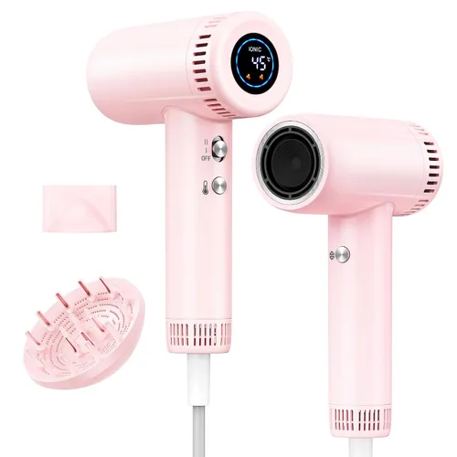 Secador de pelo para mujer – Secador de pelo iónico de 160,000 RPM – Secador de pelo profesional de secado rápido de alta velocidad, juego de 9