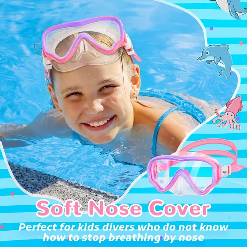 Miniatura 4 de VegoVia Gafas de natación para niños con cubierta para la nariz, antiempañamiento de visión amplia, máscara de natación transparente para niños