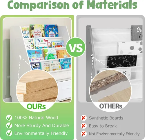 Miniatura 3 de MallBest Estantería infantil de madera maciza con contenedores de almacenamiento, estante frontal inspirado en Montessori para niños de 1 a 5 años