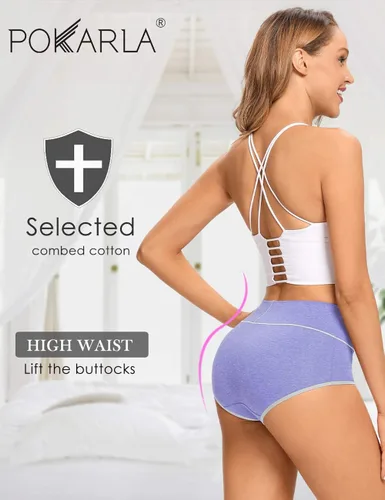 Miniatura 2 de POKARLA - Ropa interior de algodón y con cintura alta para mujer, es suave, es transpirable, son calzones elásticos, con talla regular