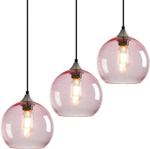 Miniatura 22 de Luces colgantes de cristal verde claro, iluminación de isla de cocina, luminarias de luz colgante de globo, iluminación colgante moderna