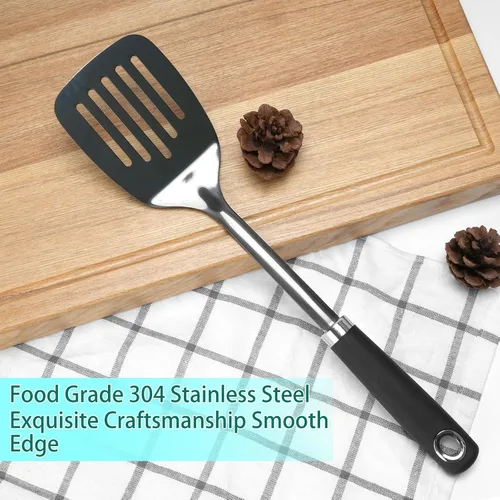 Miniatura 4 de Espátula ranurada de acero inoxidable, espátula de metal para sartenes de hierro fundido y acero inoxidable, espátula de cocina de borde fino