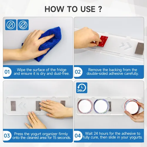 Miniatura 4 de SOPHICO Organizador para Refrigerador, 4 Deslizadores de Capacidad para Refrigerador, Soporte para Yogur con Cintas Adhesivas para Yogur Griego