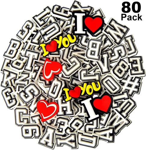 Miniatura 8 de XZYPLHJ Dijes de letras para decoración de zapatos, 74 letras + paquete de 6 dijes de corazón para zapatos, sandalias de zueco, decoración