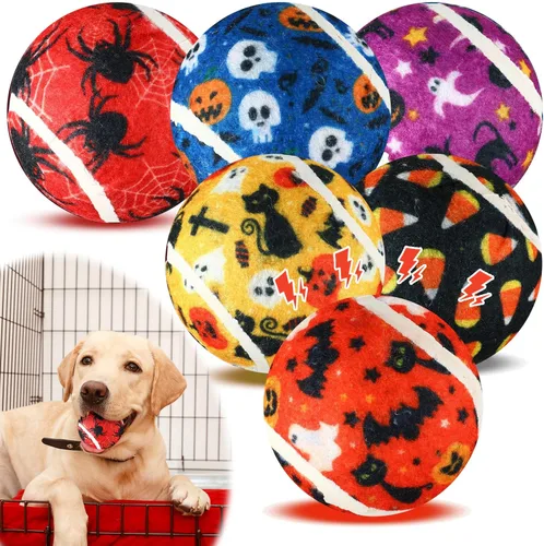 Seenelling 6 pelotas de tenis chirriantes de Halloween para perros y mascotas, pelotas interactivas para perros pequeños, medianos y grandes, para